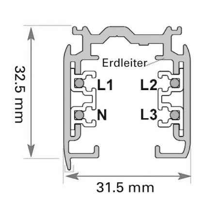 Stromschiene Aufbau 3-Phasen, schwarz, 1m