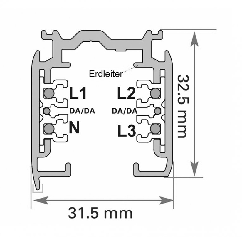 Stromschiene Aufbau 3-Phasen DALI, grau, 1m