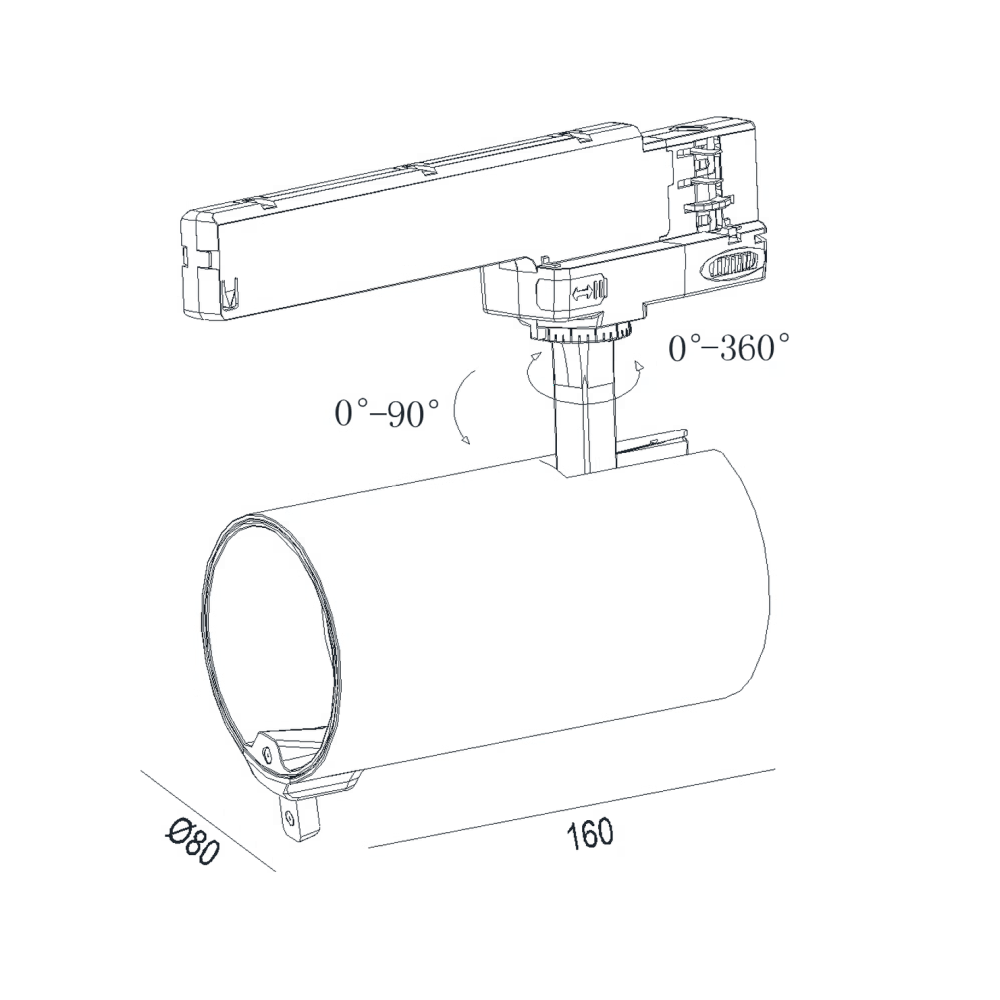 BAI Schienensystemstrahler, Durchmesser 80 mm, 1200 Lumen, TW
