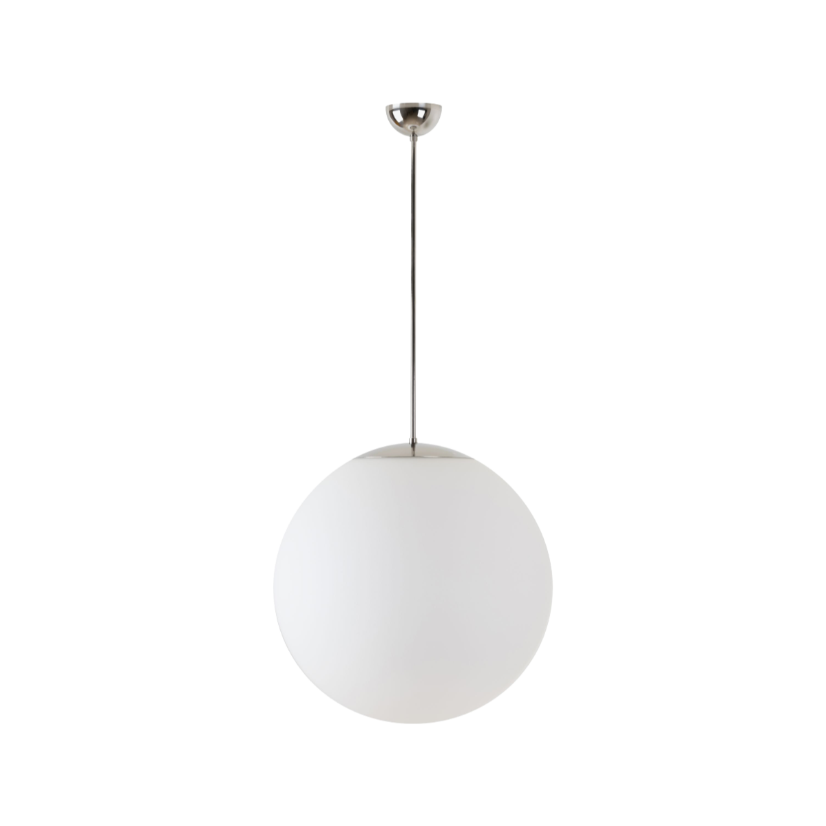 Leuchte aus poliertem Edelstahl | Pendelleuchte mit LED, EIN/AUS | TRIPLEX OPAL mundgeblas